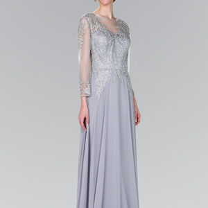 Jeweled Illusion Neck Long Evening Dress GL1368